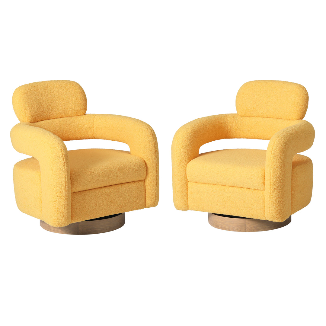 Alexandria Mid-Century Modern Sherpa Swivel Barrel Accent Chair (Set of 2)