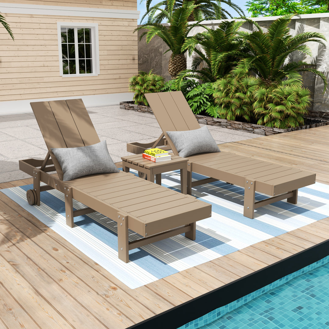 Ashore 3 Piece Modern Poly Reclining Chaise Lounge With Wheels