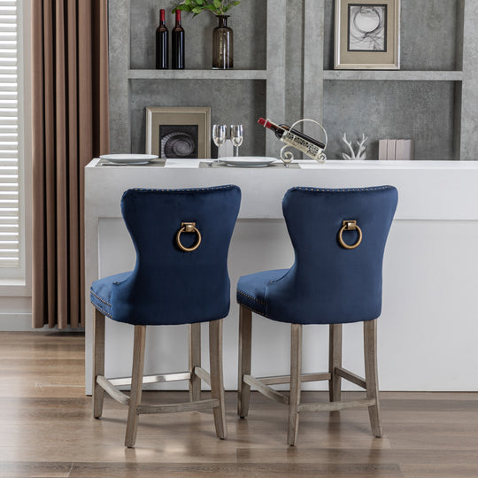 Wordford 24" Tufted Velvet Counter Stool (Set of 2), Antique Gray