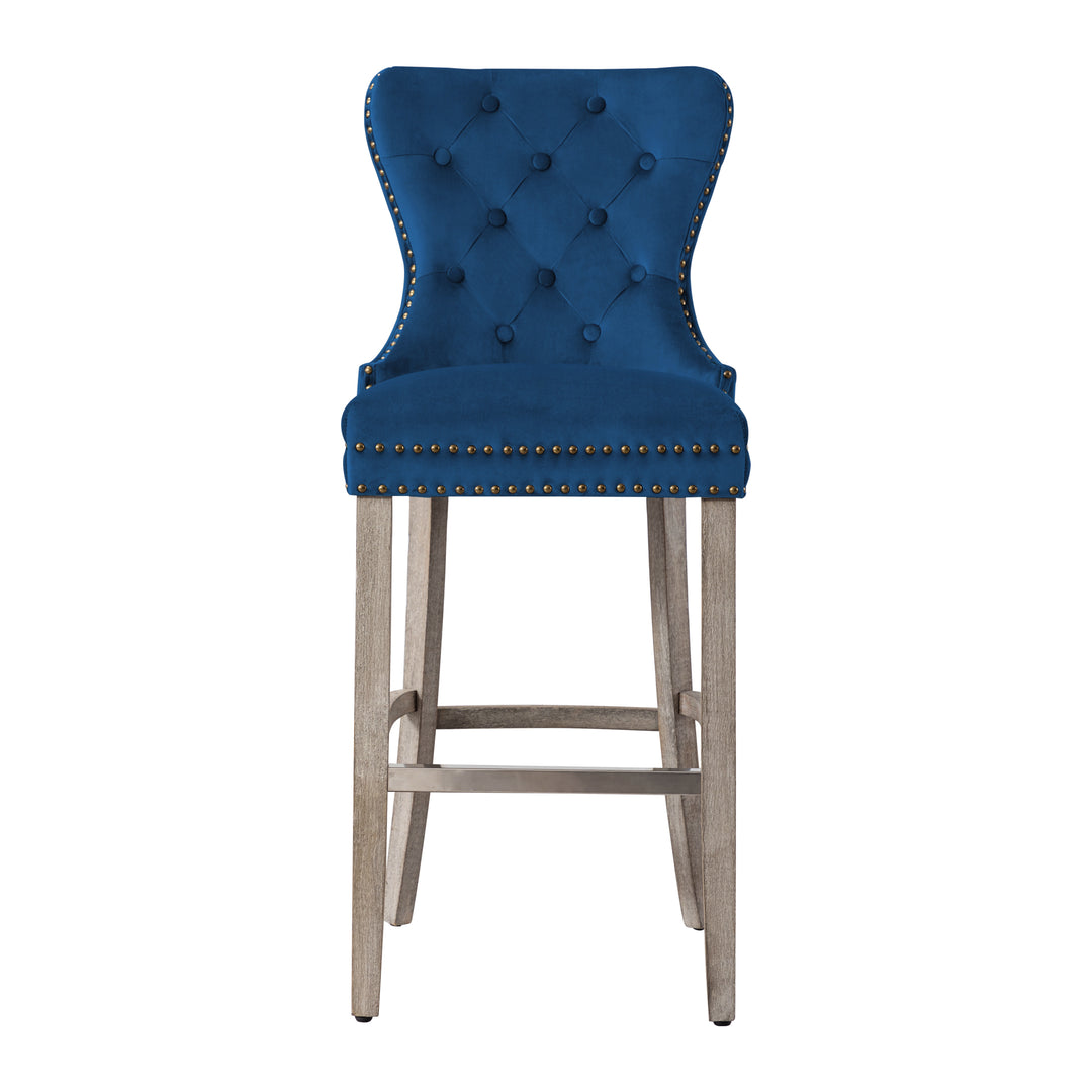 Wordford 29" Tufted Velvet Bar Stool, Antique Gray