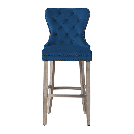 Wordford 29" Tufted Velvet Bar Stool, Antique Gray