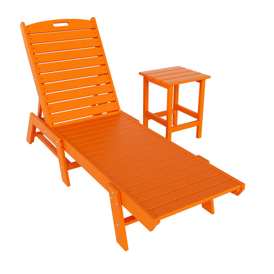 Malibu 2-Piece Poly Outdoor Patio Chaise Lounge Chair with Side Table Set