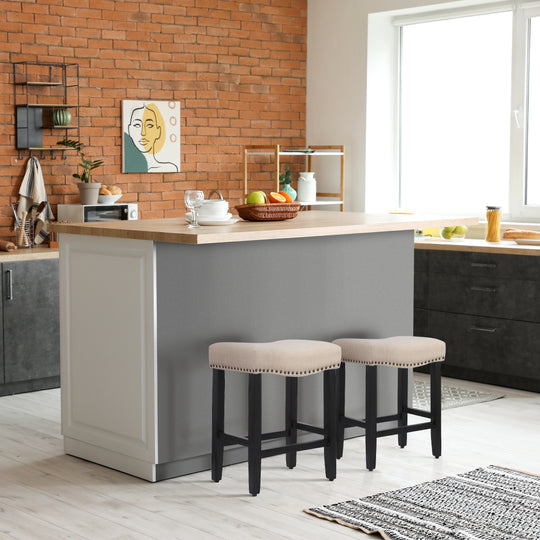 Lenox 24" Upholstered Saddle Seat Counter Stool (Set of 2), Black