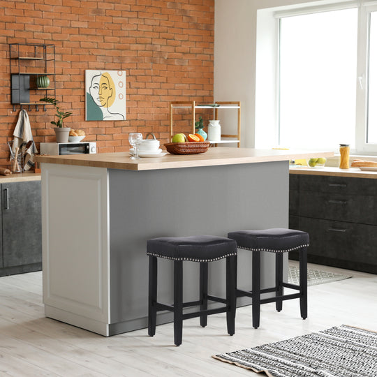 Lenox 24" Upholstered Saddle Seat Counter Stool (Set of 2), Black