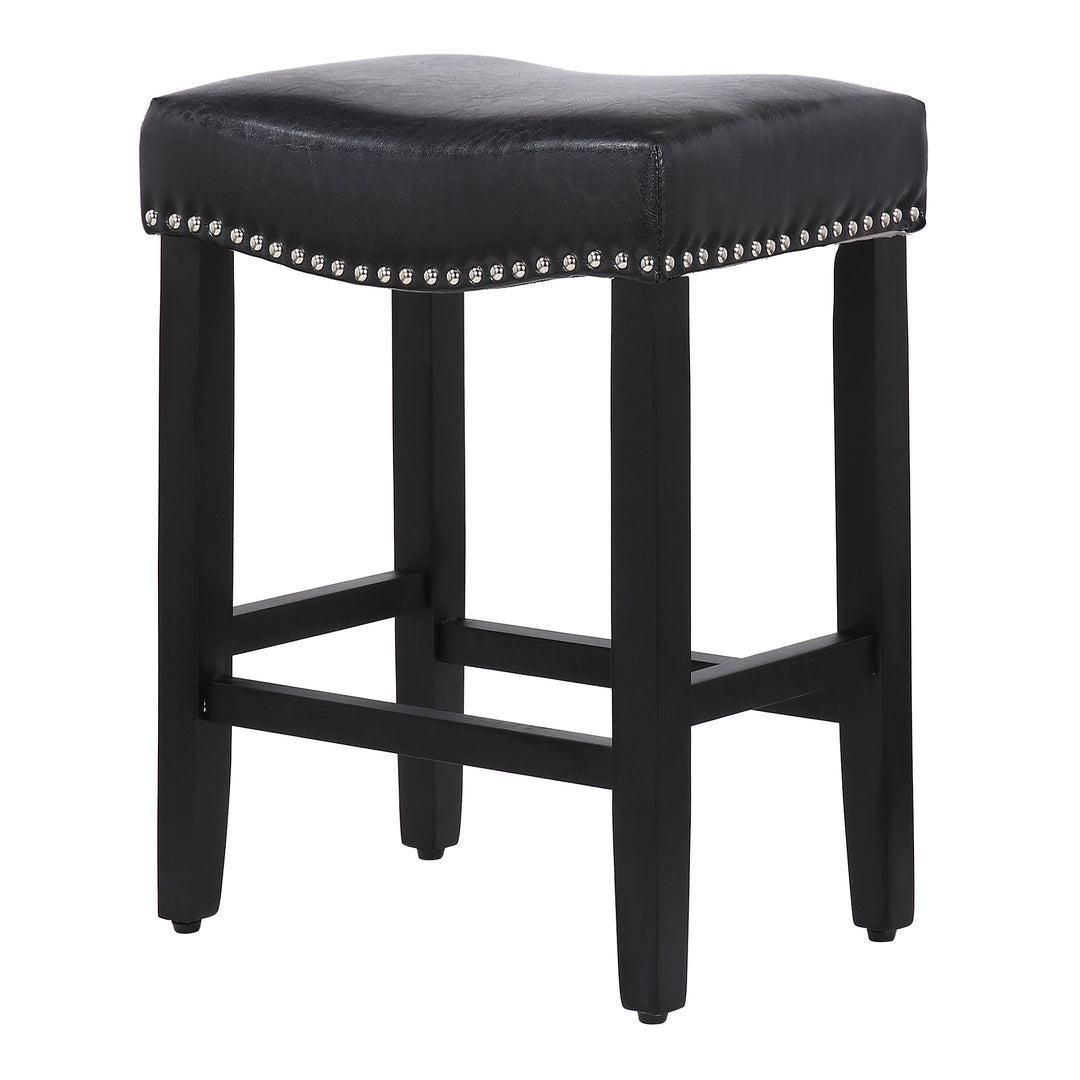Lenox 24" Upholstered Saddle Seat Counter Stool (Set of 2), Black