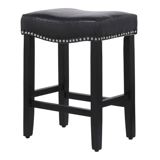 Lenox 24" Upholstered Saddle Seat Counter Stool (Set of 2), Black