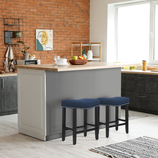 Lenox 24" Upholstered Saddle Seat Counter Stool (Set of 2), Black