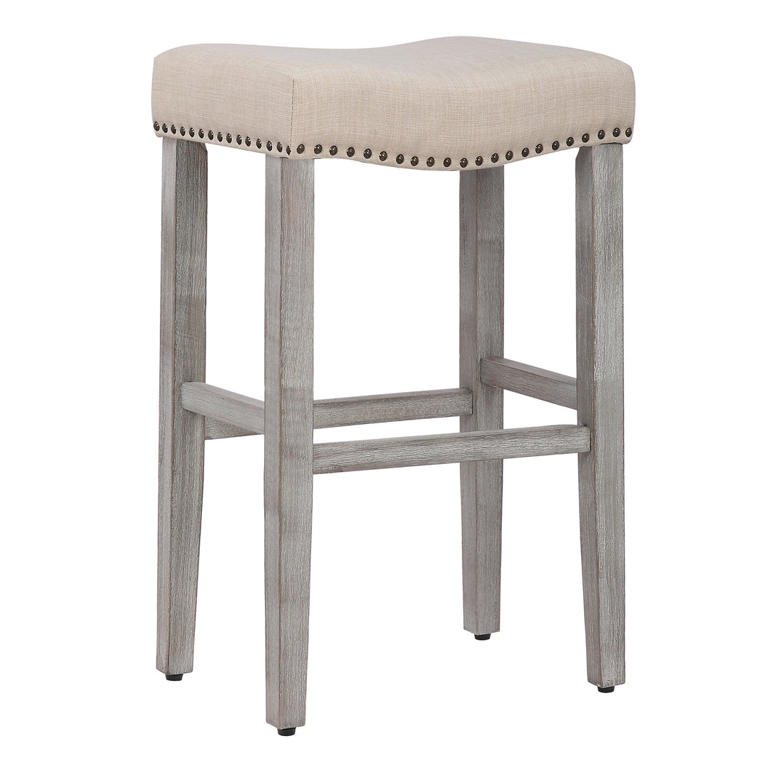 Lenox 29" Upholstered Saddle Seat Bar Stool, Antique Gray