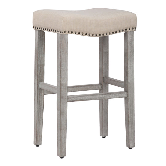 Lenox 29" Upholstered Saddle Seat Bar Stool, Antique Gray