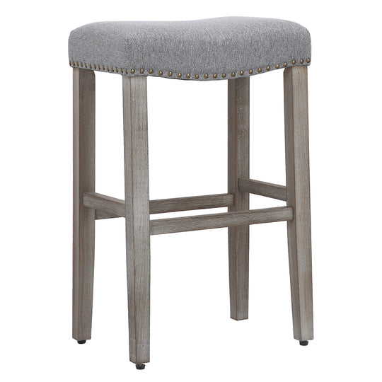 Lenox 29" Upholstered Saddle Seat Bar Stool, Antique Gray