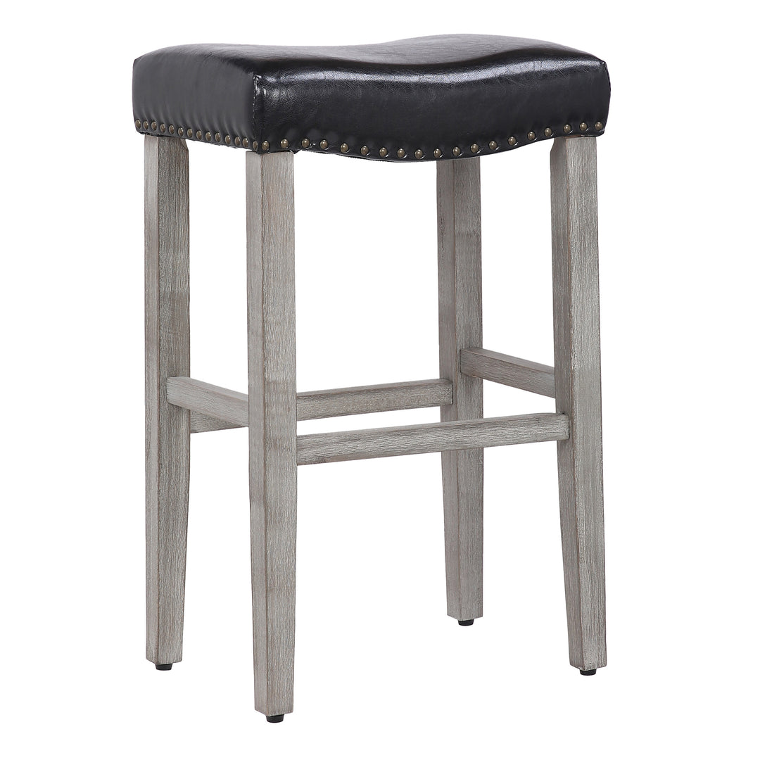 Lenox 29" Upholstered Saddle Seat Bar Stool, Antique Gray
