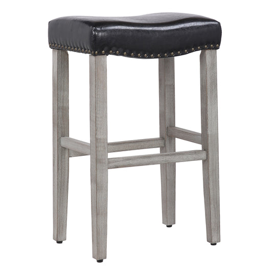 Lenox 29" Upholstered Saddle Seat Bar Stool, Antique Gray