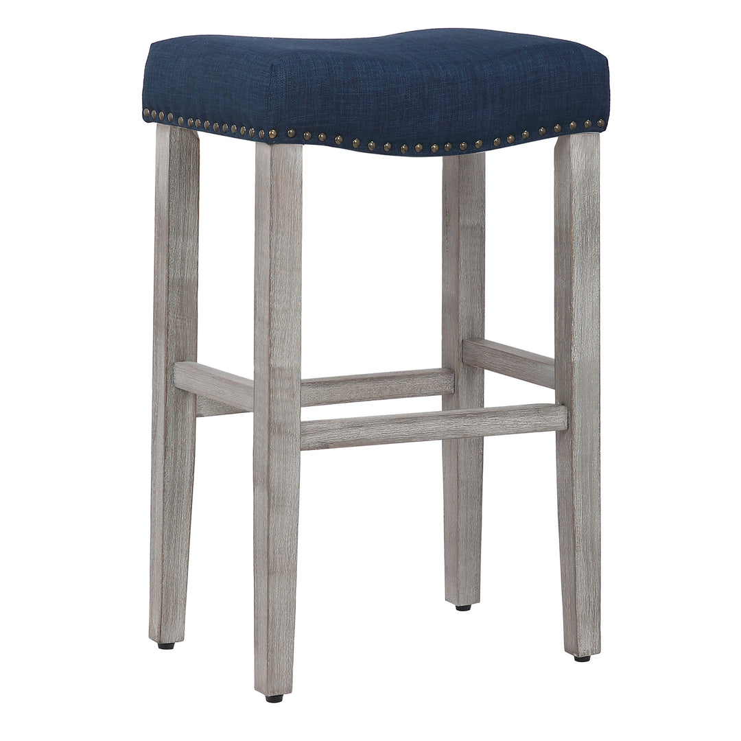 Lenox 29" Upholstered Saddle Seat Bar Stool, Antique Gray