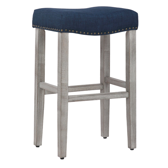 Lenox 29" Upholstered Saddle Seat Bar Stool, Antique Gray