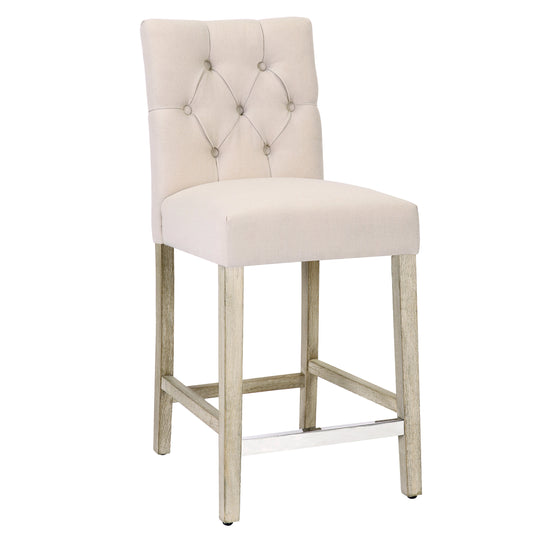 Hayes 24" Linen Fabric Tufted Counter Stool, Antique Gray