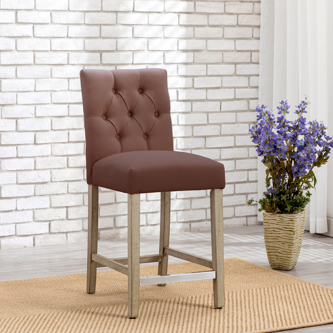 Hayes 24" Linen Fabric Tufted Counter Stool, Antique Gray