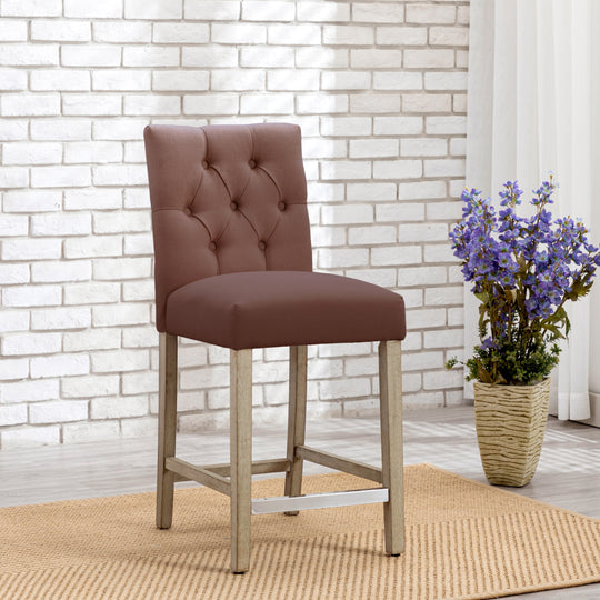 Hayes 24" Linen Fabric Tufted Counter Stool, Antique Gray