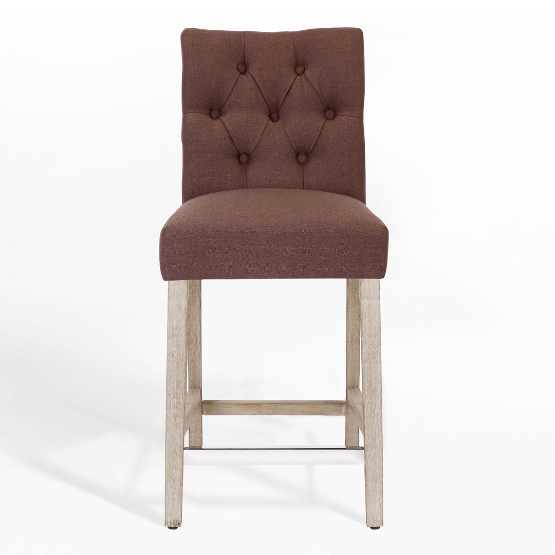 Hayes 24" Linen Fabric Tufted Counter Stool, Antique Gray