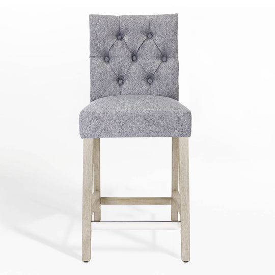 Hayes 24" Linen Fabric Tufted Counter Stool, Antique Gray
