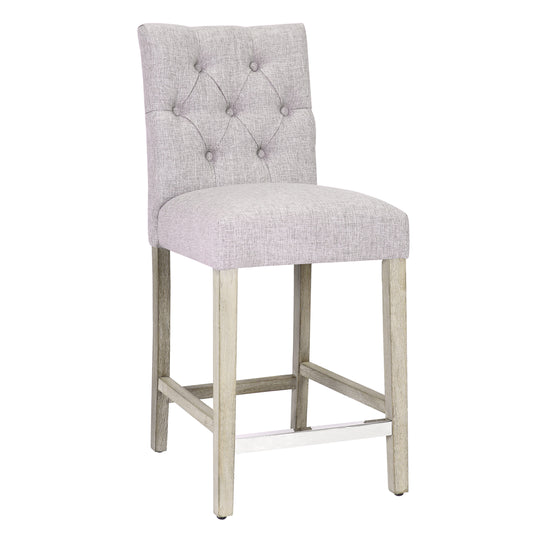 Hayes 24" Linen Fabric Tufted Counter Stool, Antique Gray
