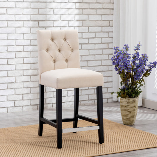 Hayes 24" Linen Fabric Tufted Counter Stool, Black