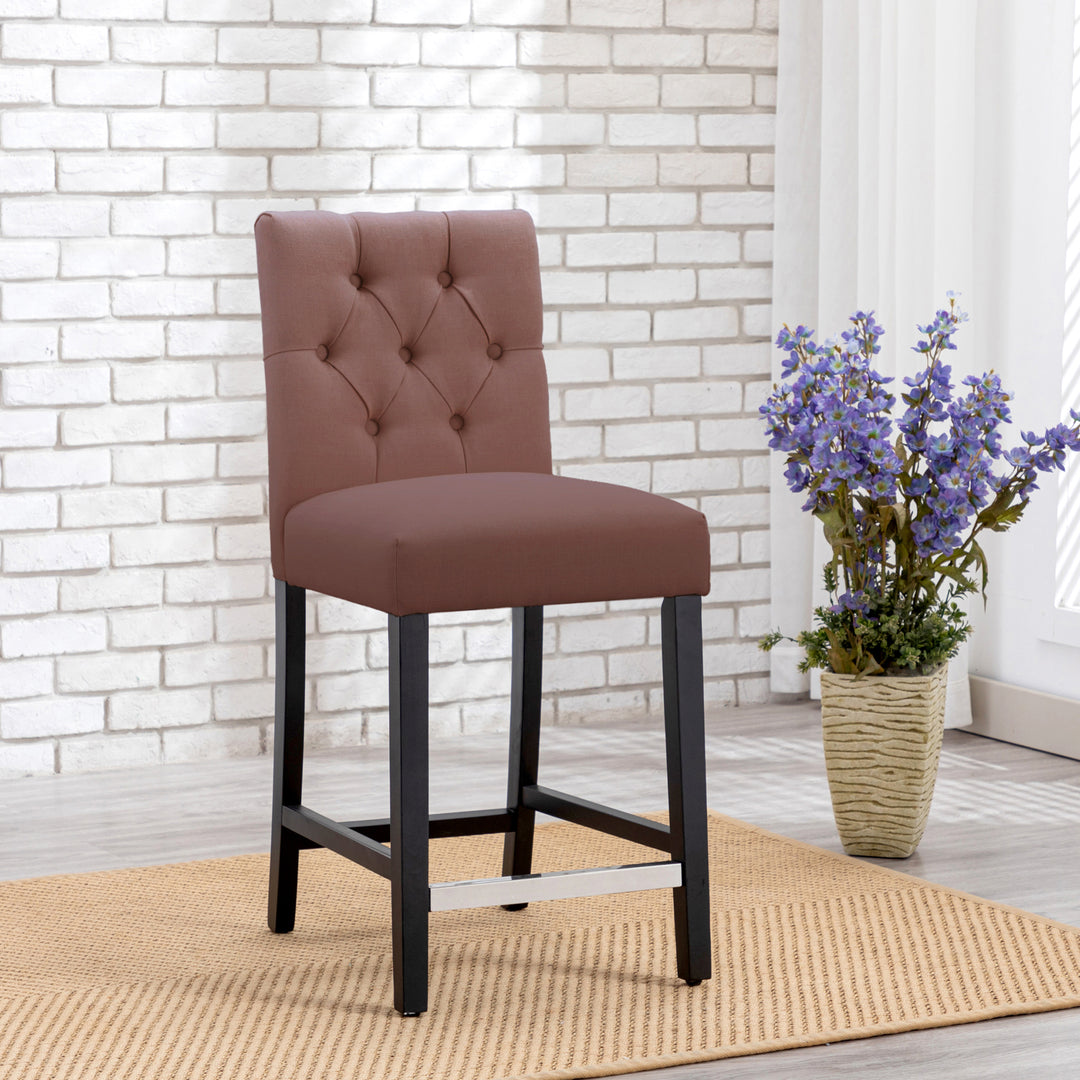 Hayes 24" Linen Fabric Tufted Counter Stool, Black