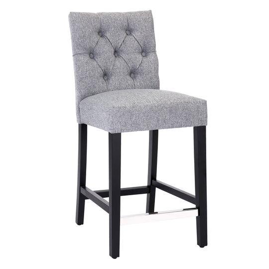 Hayes 24" Linen Fabric Tufted Counter Stool (Set of 2), Black
