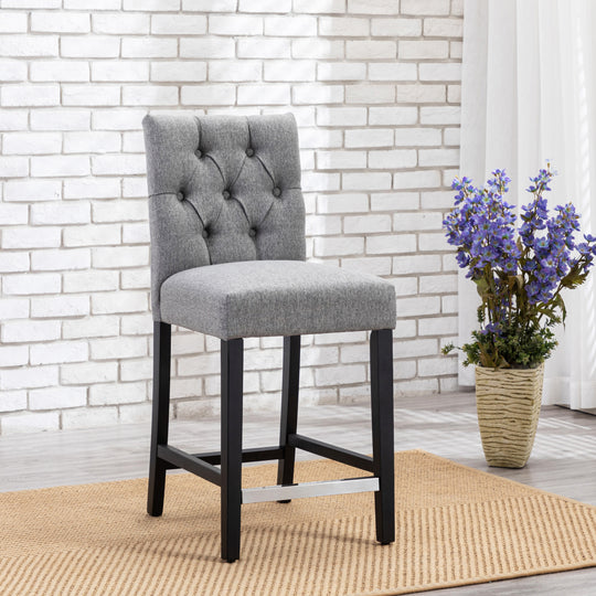 Hayes 24" Linen Fabric Tufted Counter Stool, Black