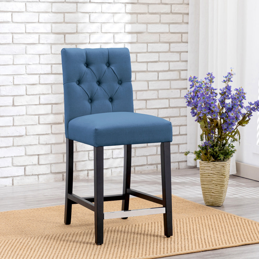 Hayes 24" Linen Fabric Tufted Counter Stool, Black