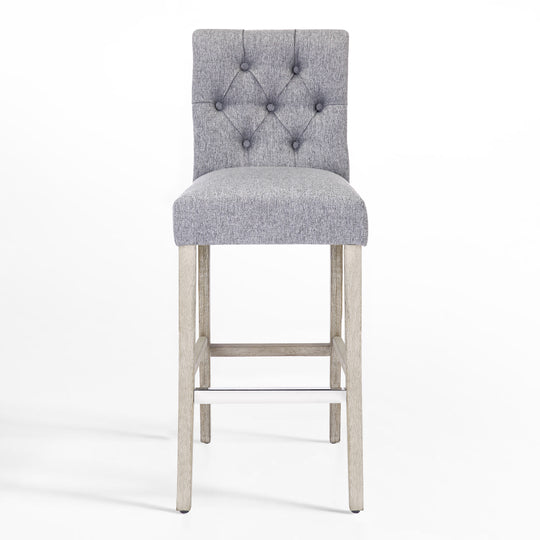 Hayes 29" Linen Fabric Tufted Bar Stool, Antique Gray