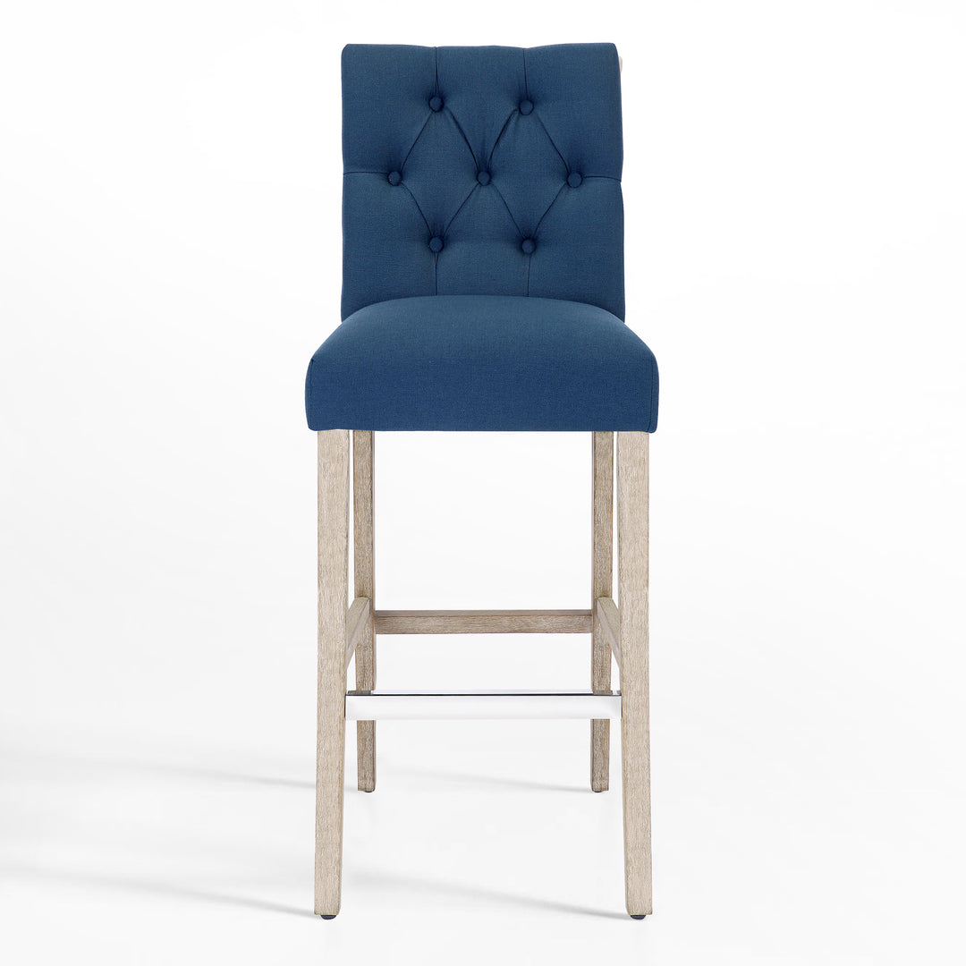 Hayes 29" Linen Fabric Tufted Bar Stool, Antique Gray