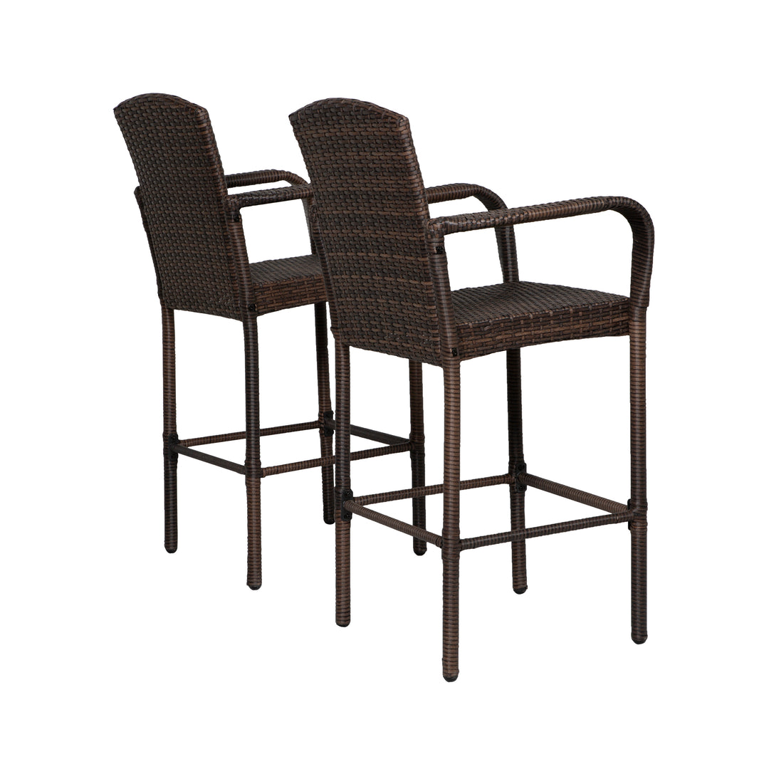 Melvi Outdoor Wicker Rattan Bar stool (Set of 2)