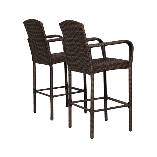 Melvi Outdoor Wicker Rattan Bar stool (Set of 2)