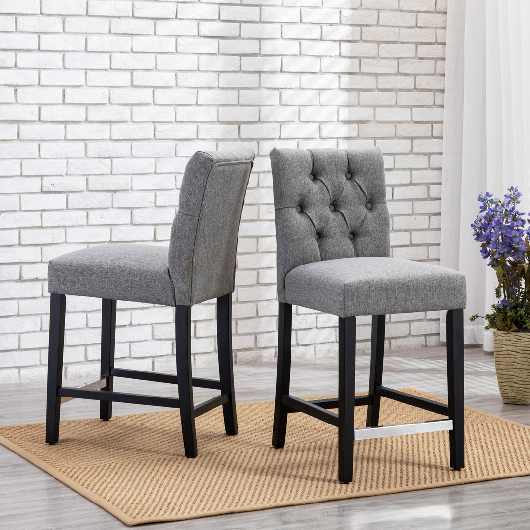 Hayes 24" Linen Fabric Tufted Counter Stool (Set of 2), Black