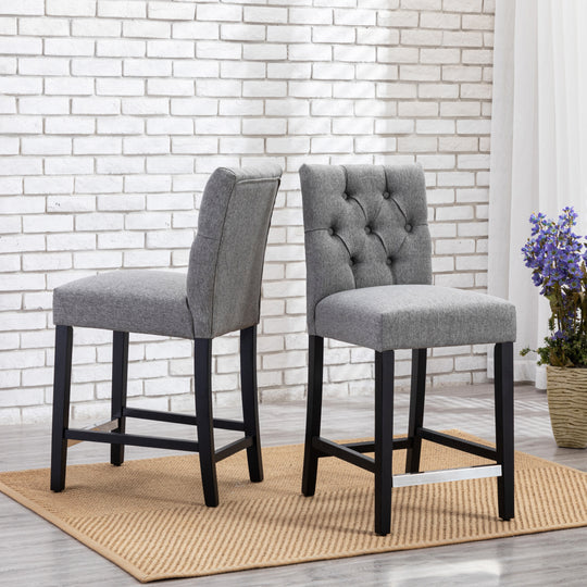 Hayes 24" Linen Fabric Tufted Counter Stool (Set of 2), Black