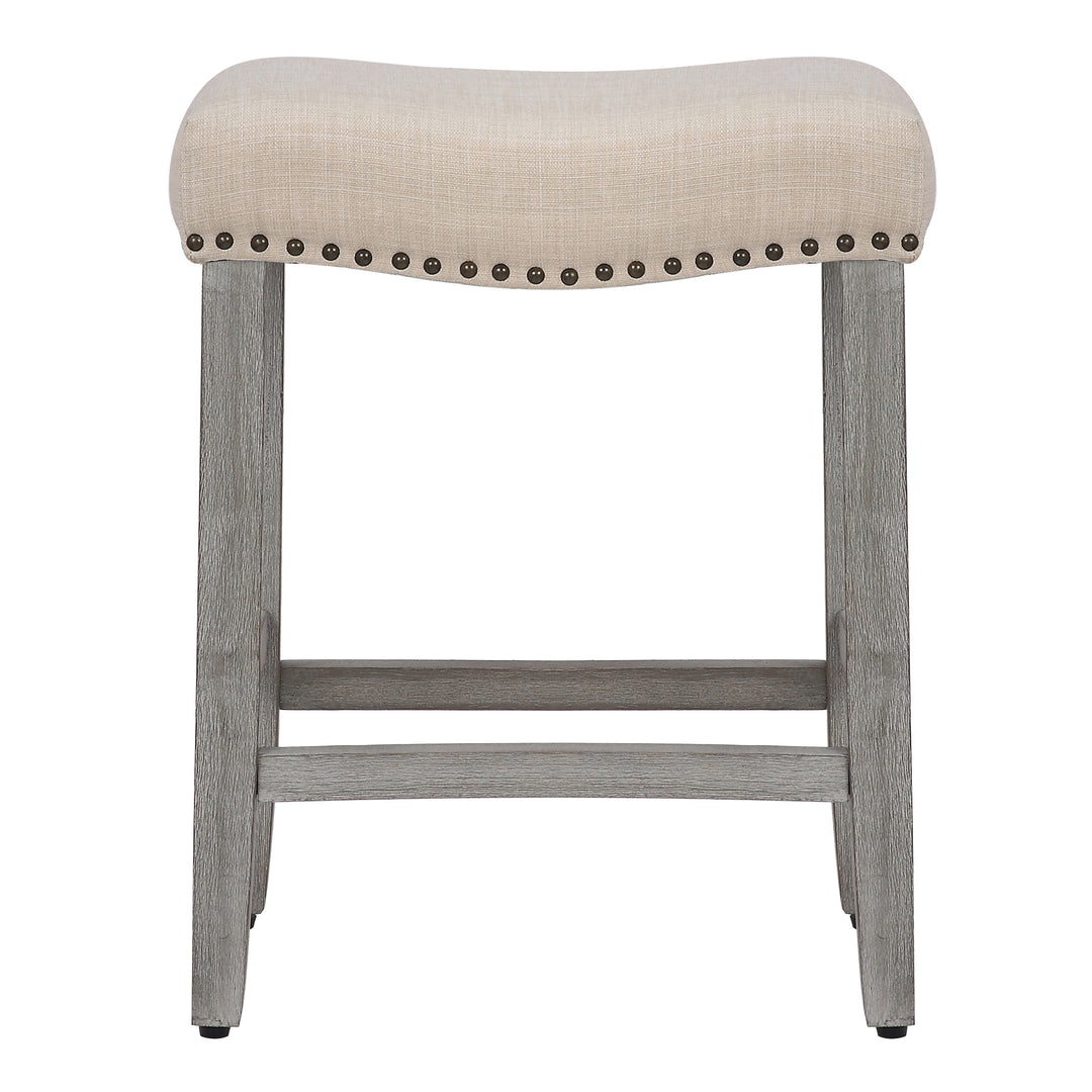 Lenox 24" Upholstered Saddle Seat Counter Stool (Set of 2), Antique Gray