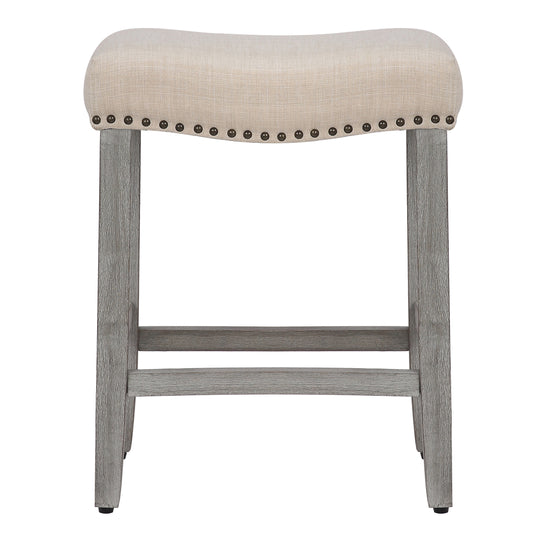 Lenox 24" Upholstered Saddle Seat Counter Stool (Set of 2), Antique Gray