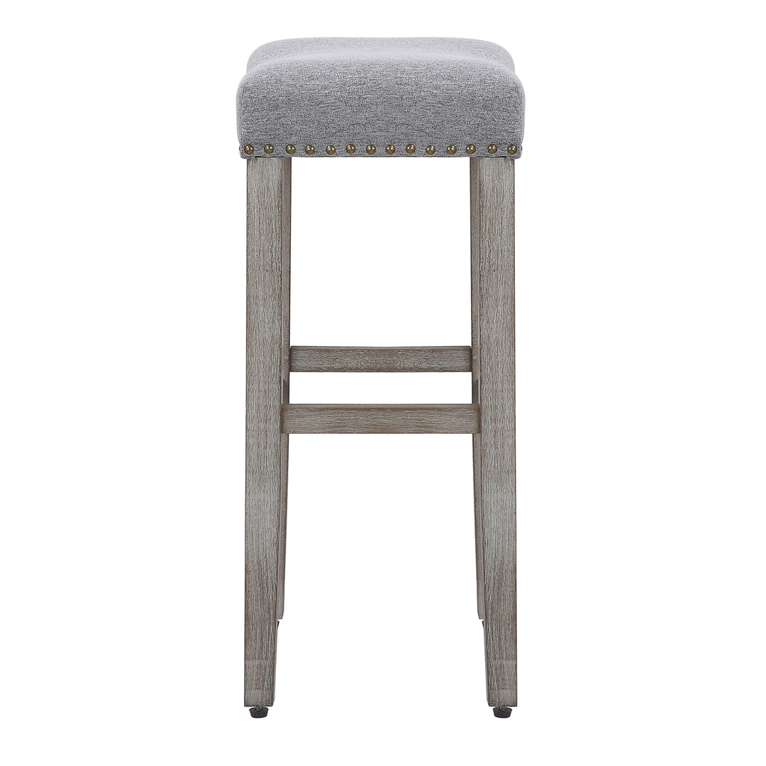 Lenox 29" Upholstered Saddle Seat Bar Stool, Antique Gray
