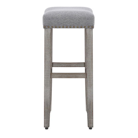 Lenox 29" Upholstered Saddle Seat Bar Stool, Antique Gray
