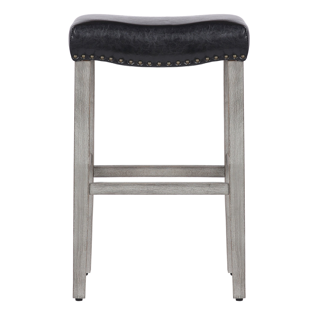Lenox 29" Upholstered Saddle Seat Bar Stool, Antique Gray