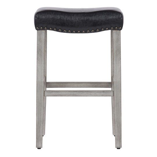 Lenox 29" Upholstered Saddle Seat Bar Stool, Antique Gray