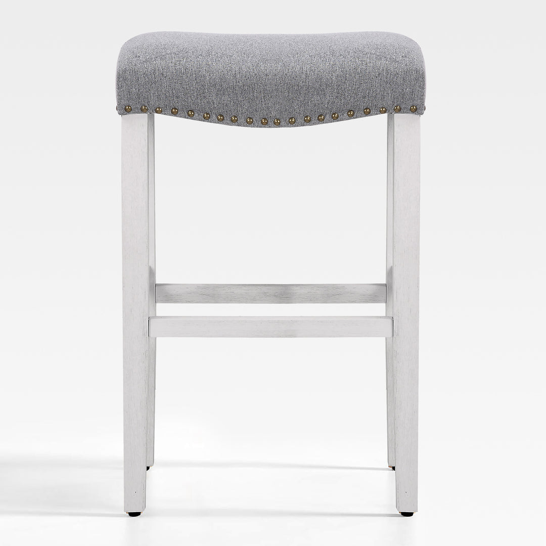 Lenox 29" Upholstered Saddle Seat Bar Stool, Antique White