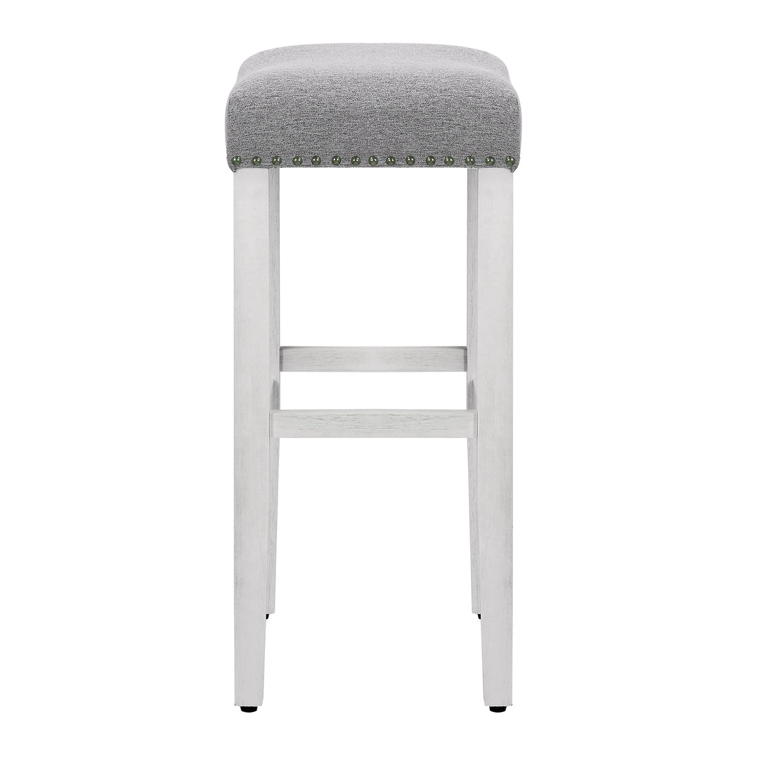 Lenox 29" Upholstered Saddle Seat Bar Stool, Antique White