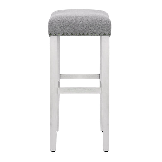 Lenox 29" Upholstered Saddle Seat Bar Stool, Antique White