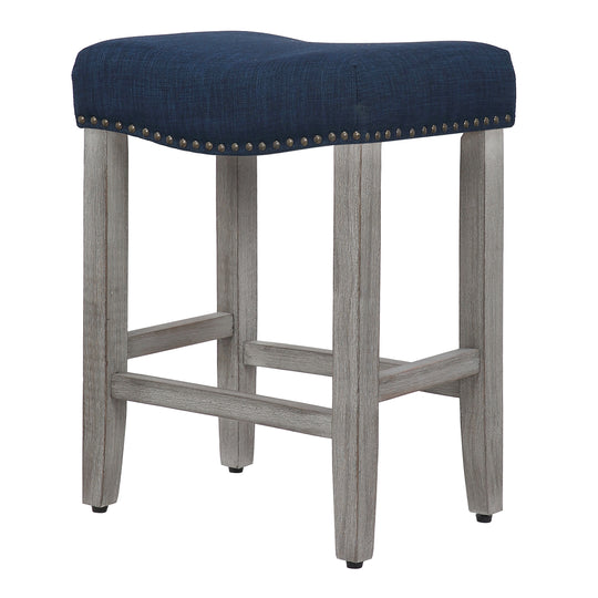 Lenox 24" Upholstered Saddle Seat Counter Stool (Set of 2), Antique Gray