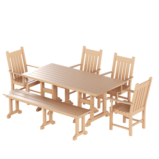 Malibu 6 Piece Outdoor Patio Dining Set Outdoor Table and Armchair Bench