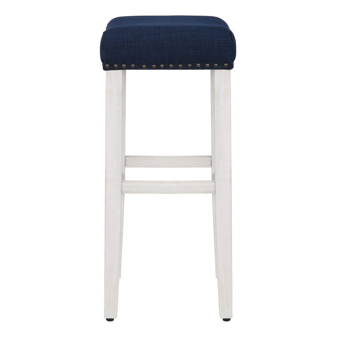 Lenox 29" Upholstered Saddle Seat Bar Stool, Antique White