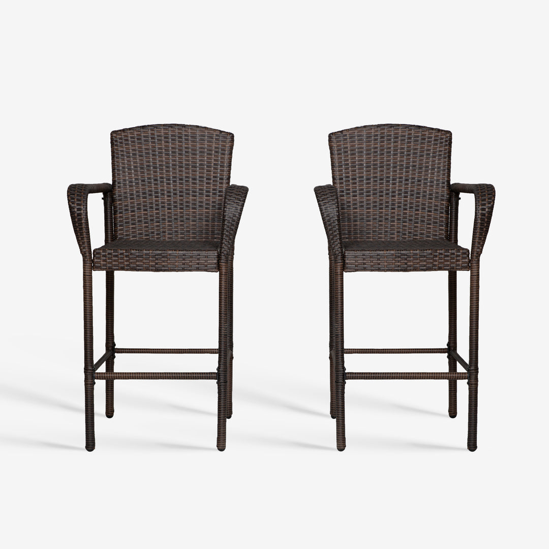 Melvi Outdoor Wicker Rattan Bar stool (Set of 2)