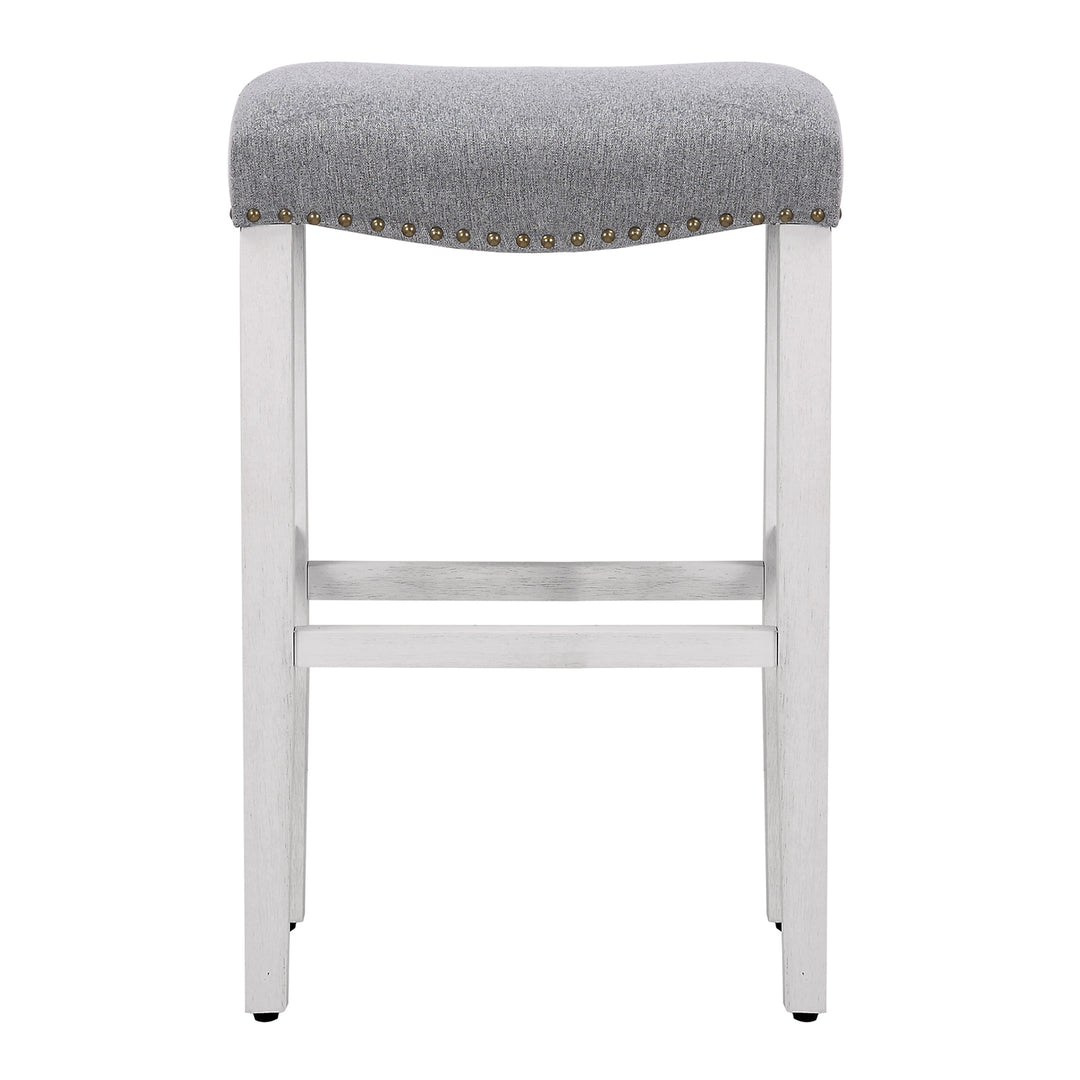 Lenox 29" Upholstered Saddle Seat Bar Stool, Antique White