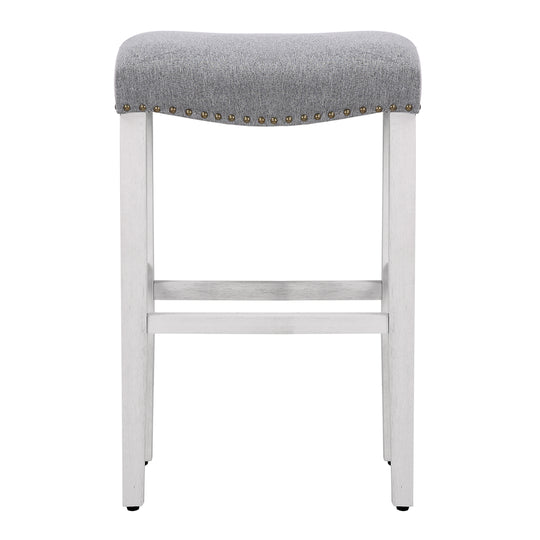 Lenox 29" Upholstered Saddle Seat Bar Stool, Antique White